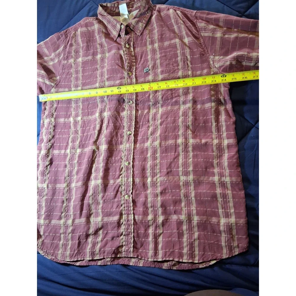 The North Face Mens XXL Plaid Button Down Shirt Maroon Tan Long Sleeve Hiking
